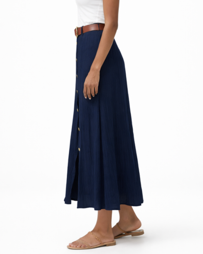 Jupe longue fluide boutonnée taille haute