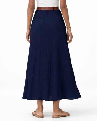 Jupe longue fluide boutonnée taille haute