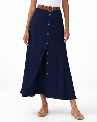 Jupe longue fluide boutonnée taille haute