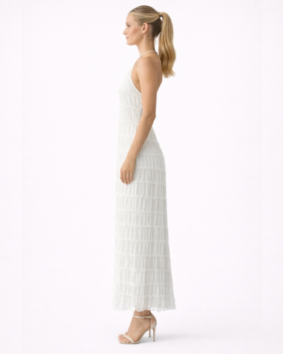 Robe longue ajustée col halter texturé