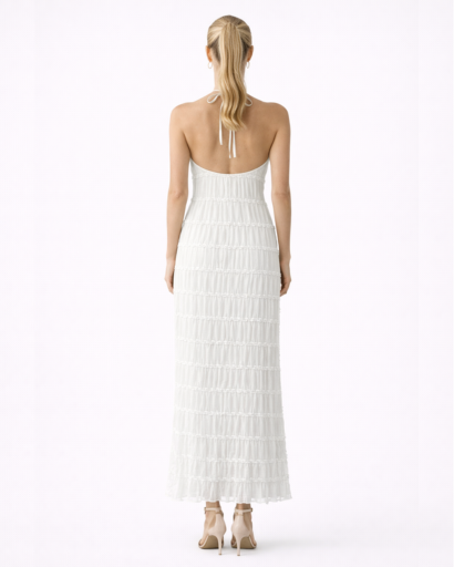 Robe longue ajustée col halter texturé