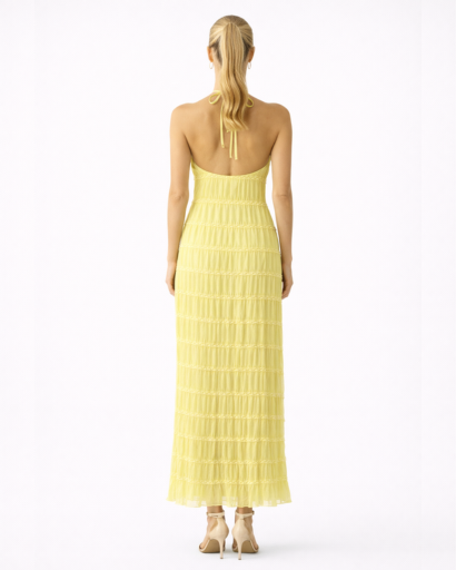 Robe longue ajustée col halter texturé