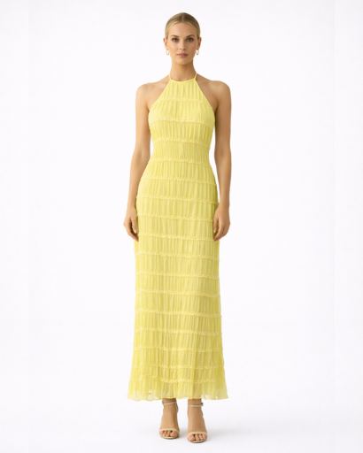 Robe longue ajustée col halter texturé