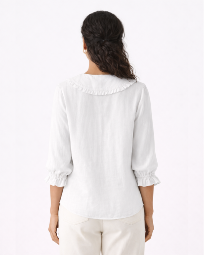 Chemisier femme col rond à volants boutonné