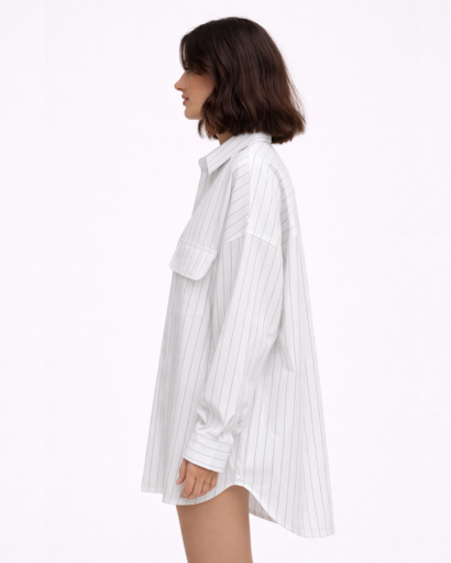 Chemise longue oversize rayée à poches poitrine