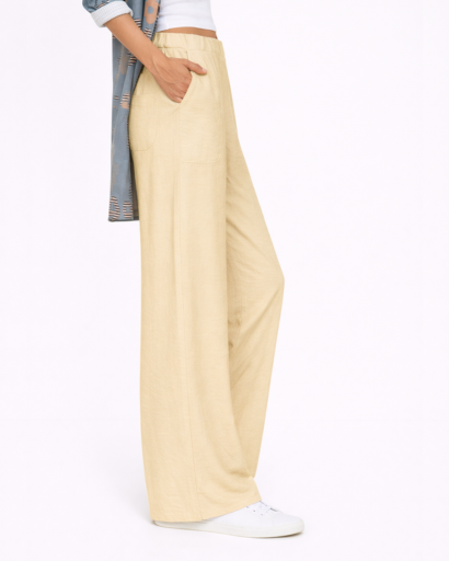 Pantalon Femme Large Taille Élastique avec Poches