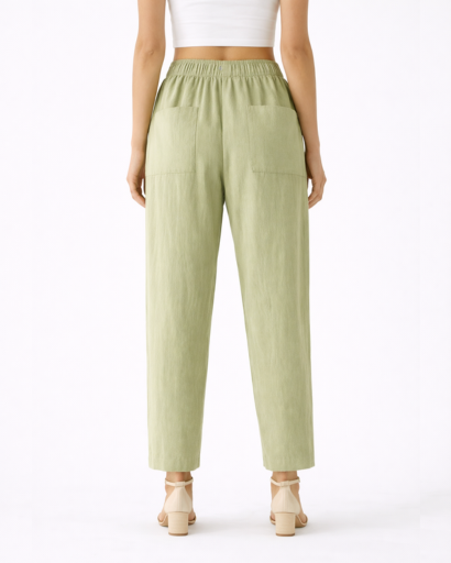 Pantalon Femme Coupe Droite Taille Élastique avec Poches Plaquées