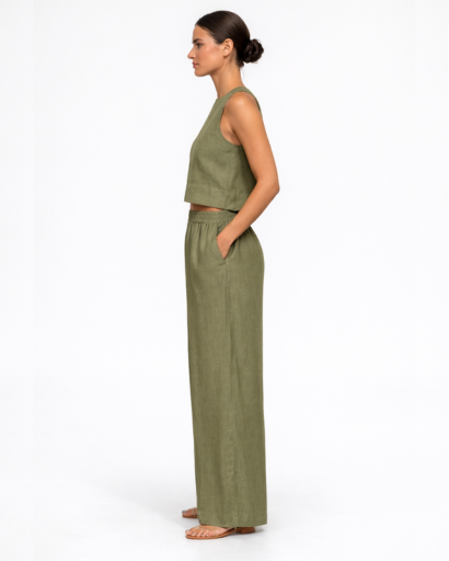 Ensemble Femme Deux Pièces Top Court Sans Manches et Pantalon Large