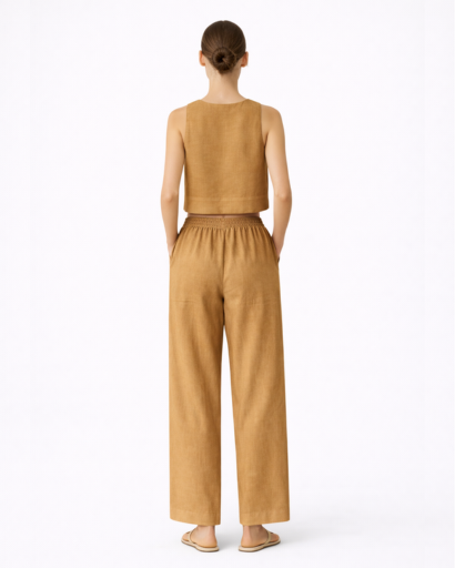 Ensemble Femme Deux Pièces Top Court Sans Manches et Pantalon Large