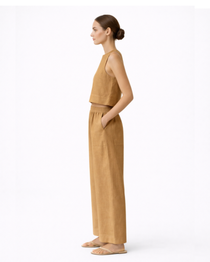 Ensemble Femme Deux Pièces Top Court Sans Manches et Pantalon Large
