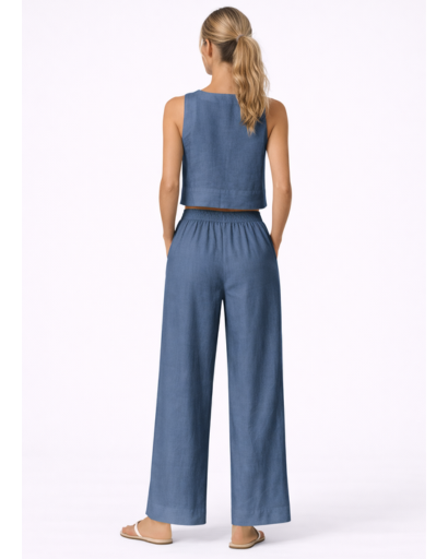 Ensemble Femme Deux Pièces Top Court Sans Manches et Pantalon Large