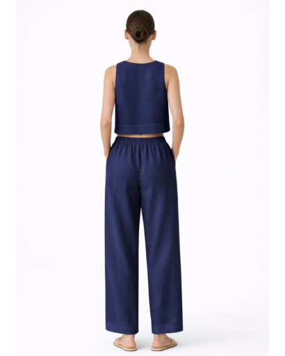 Ensemble Femme Deux Pièces Top Court Sans Manches et Pantalon Large