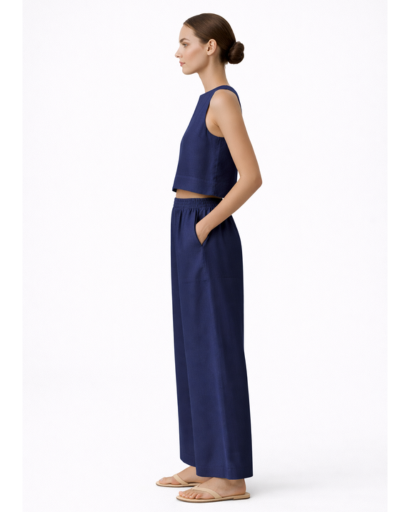 Ensemble Femme Deux Pièces Top Court Sans Manches et Pantalon Large