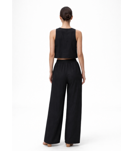 Ensemble Femme Deux Pièces Top Court Sans Manches et Pantalon Large