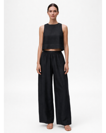 Ensemble Femme Deux Pièces Top Court Sans Manches et Pantalon Large