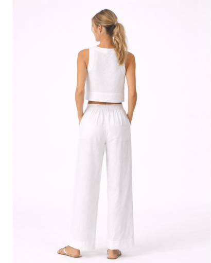 Ensemble Femme Deux Pièces Top Court Sans Manches et Pantalon Large