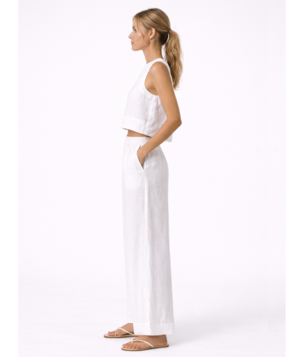 Ensemble Femme Deux Pièces Top Court Sans Manches et Pantalon Large