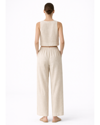 Ensemble Femme Deux Pièces Top Court Sans Manches et Pantalon Large