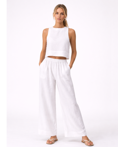 Ensemble Femme Deux Pièces Top Court Sans Manches et Pantalon Large