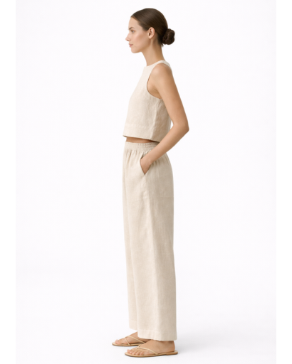 Ensemble Femme Deux Pièces Top Court Sans Manches et Pantalon Large