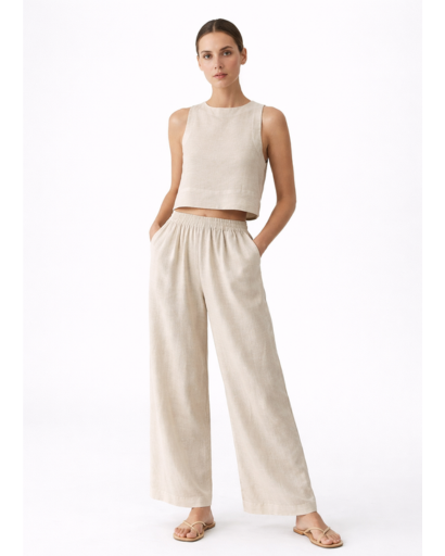 Ensemble Femme Deux Pièces Top Court Sans Manches et Pantalon Large