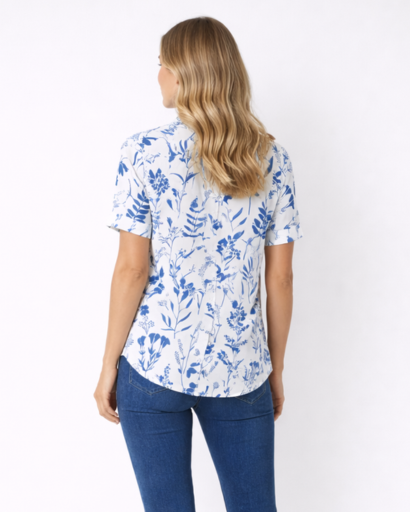 Chemise Femme Manches Courtes Imprimé Floral avec Col Classique