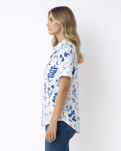 Chemise Femme Manches Courtes Imprimé Floral avec Col Classique