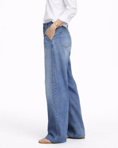 Jean Large Taille Haute Coupe Wide Leg avec Poches