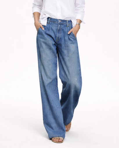 Jean Large Taille Haute Coupe Wide Leg avec Poches