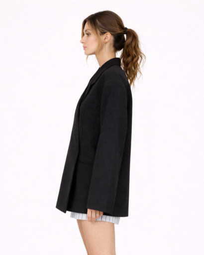 Blazer Femme Oversize à Col Tailleur avec Fermeture Boutonnée