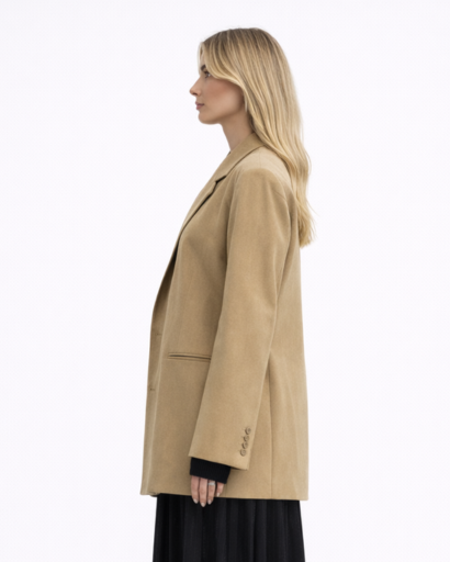 Blazer Femme Oversize à Col Tailleur avec Fermeture Boutonnée