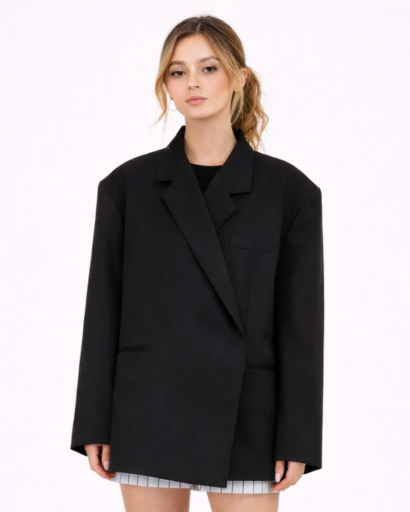 Blazer Femme Oversize à Col Tailleur avec Fermeture Boutonnée