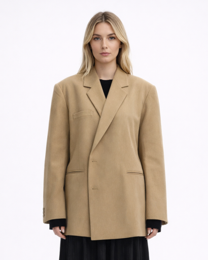 Blazer Femme Oversize à Col Tailleur avec Fermeture Boutonnée