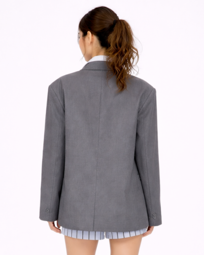 Blazer Femme Oversize à Col Tailleur avec Fermeture Boutonnée
