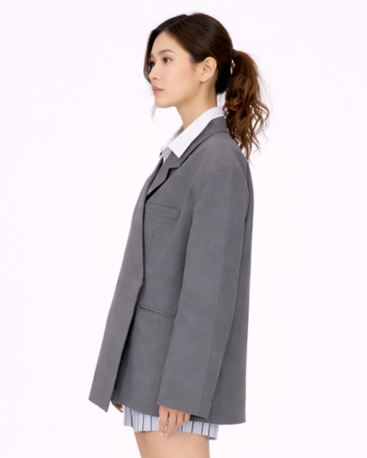 Blazer Femme Oversize à Col Tailleur avec Fermeture Boutonnée