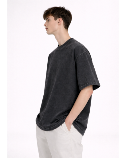 T-Shirt Homme Oversize Col Rond avec Effet Délavé