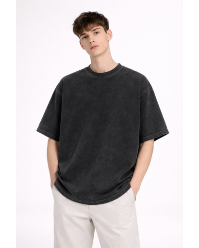 T-Shirt Homme Oversize Col Rond avec Effet Délavé