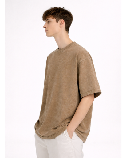 T-Shirt Homme Oversize Col Rond avec Effet Délavé
