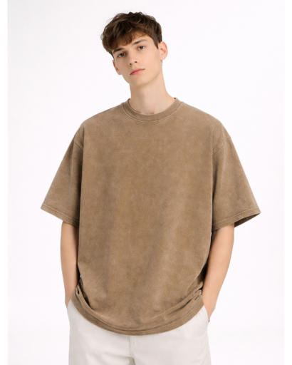 T-Shirt Homme Oversize Col Rond avec Effet Délavé