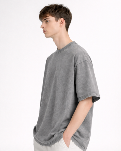 T-Shirt Homme Oversize Col Rond avec Effet Délavé