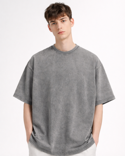 T-Shirt Homme Oversize Col Rond avec Effet Délavé