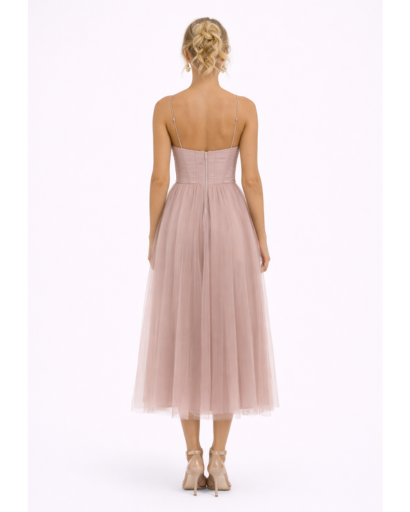 Robe Midi en Tulle à Bretelles Fines avec Décolleté Cœur