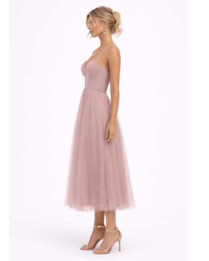 Robe Midi en Tulle à Bretelles Fines avec Décolleté Cœur
