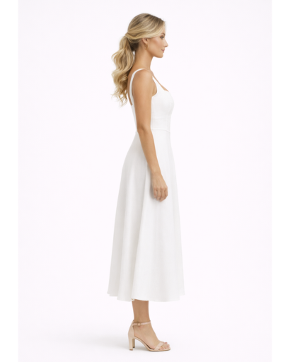 Robe midi évasée à bretelles fines et encolure carrée