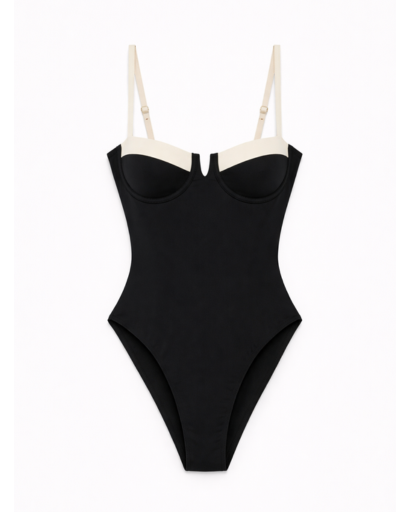 Maillot de bain une pièce sculptant à bretelles fines et décolleté structuré