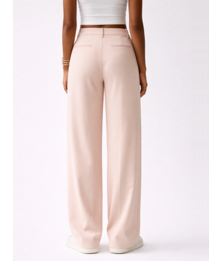 Pantalon large taille haute à plis avec poches latérales