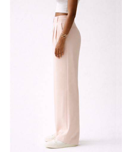 Pantalon large taille haute à plis avec poches latérales