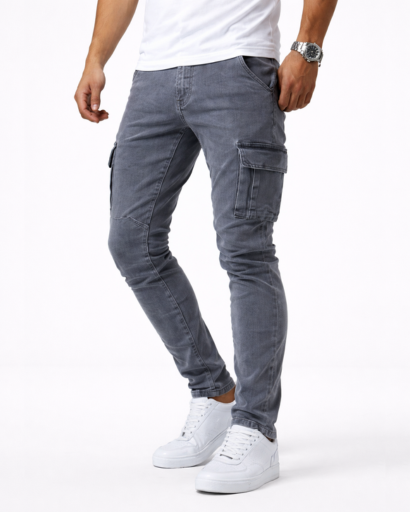 Jean cargo homme slim avec poches latérales et coupe ajustée