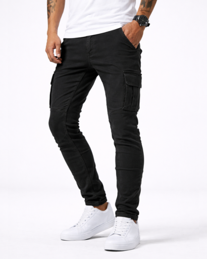 Jean cargo homme slim avec poches latérales et coupe ajustée