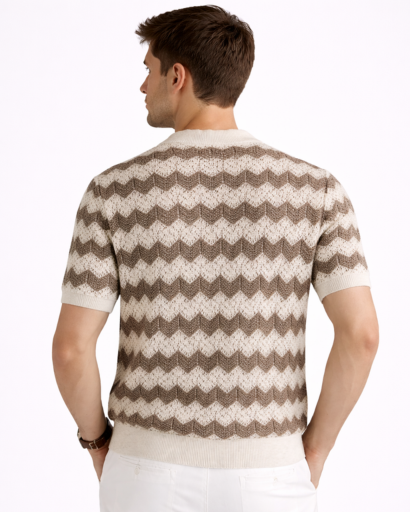 Polo homme maille à manches courtes avec motif chevron et boutons